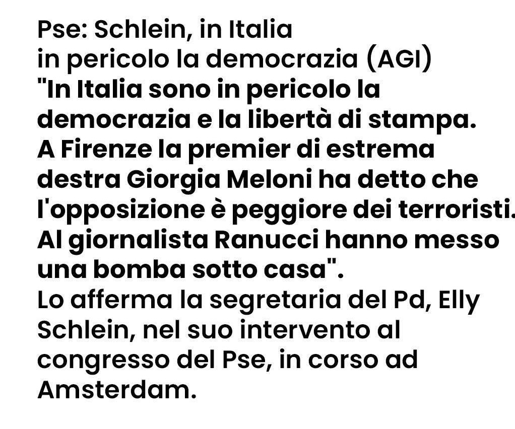 non comprendo la sorpresa per le dichiarazioni del segretario Schlein; è dal maggio del 1947 che contestano, con toni più o meno aspri ma con puntuale regolarità, la legittimità politica e istituzionale d'ogni compagine governativa che non goda del loro assenso parlamentare