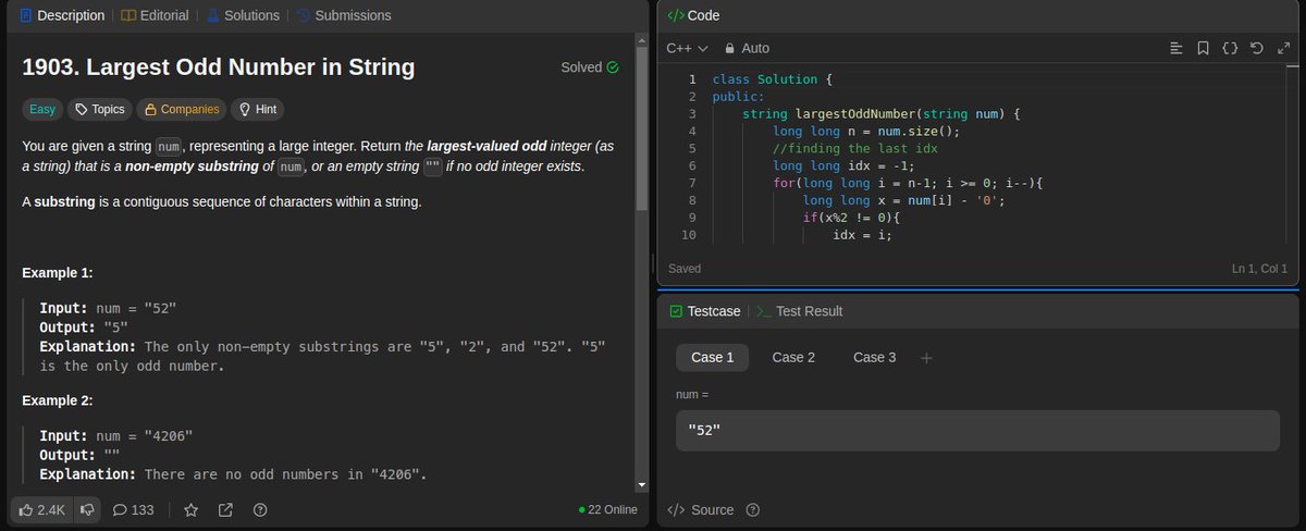 _SahilNawal_'s tweet image. Day-12 of my #LeetCode grind 💻
Solved “Remove Outermost Parentheses” & “Largest Odd Number in String”
Both easy yet teach how logic & pattern matter a lot while thinking step-by-step 🔥
#100DaysOfCode #CodingJourney