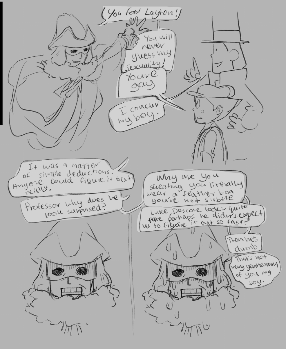 great developments have been made in the descole empire this is my awesome descole sexuality comic my artistic career doesn't get higher than this luke and layton are also here
#professorlayton #professorlaytonfanart