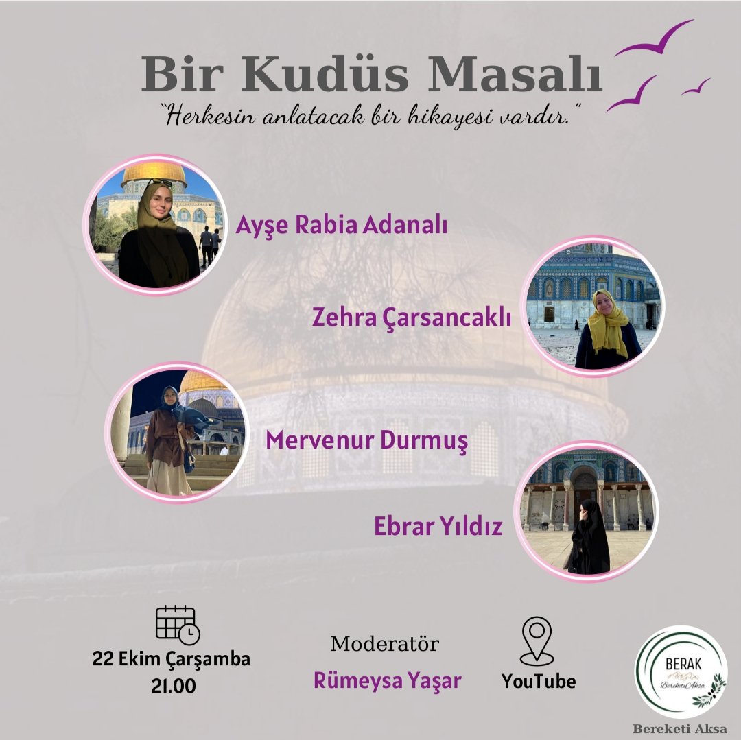 Temmuz 2023’te başlattığımız Bir Kudüs Masalı projemizin 12. programı 22 Ekim Çarşamba Bereketi Aksa/YouTube kanalında yayında!

youtube.com/@bereketiaksa?…