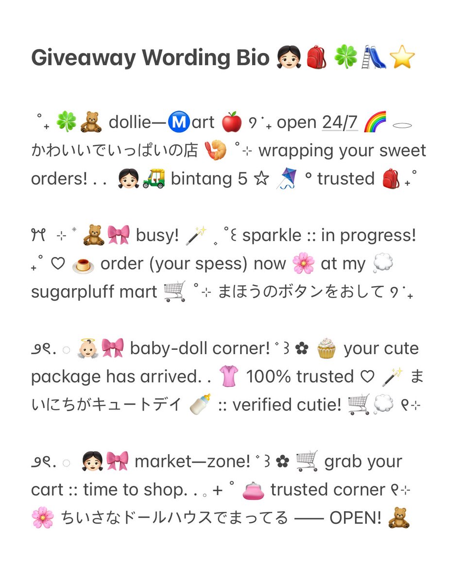 ๐urora, wording! ๐ (@kyeomieyo) on Twitter photo help repost please? thanks! ๐ โกใ
ค
๐ง๐ป๐ itโs <a href="/womnyespa/">yorymn store</a> ^___^ ๐๐ ada 8 wording bio giveaway yang bisa kalian claim secara FREE! ๐ธ๐ญ เญงโน
เฑจเง. โ ๐งท rules ::
โโ repost tweet ini
โโ reply wish untuk kak <a href="/womnyespa/">yorymn store</a> di reply + no bio yang kalian mau (CEK ALT)
#zonauang help repost please? thanks! ๐ โกใ
ค
๐ง๐ป๐ itโs <a href="/womnyespa/">yorymn store</a> ^___^ ๐๐ ada 8 wording bio giveaway yang bisa kalian claim secara FREE! ๐ธ๐ญ เญงโน
เฑจเง. โ ๐งท rules ::
โโ repost tweet ini
โโ reply wish untuk kak <a href="/womnyespa/">yorymn store</a> di reply + no bio yang kalian mau (CEK ALT)
#zonauang