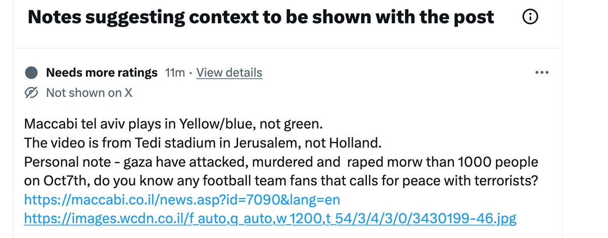 <a href="/BeckettUnite/">Howard Beckett</a> 1): You might read the "Community Note!" (below)
2) Even if it had been exactly as you describe; those kind of "criteria" for banning would have to be applied by you to every club - whether foreign or British who had "racist thugs"...Obviously your focus is just to bash Israel.