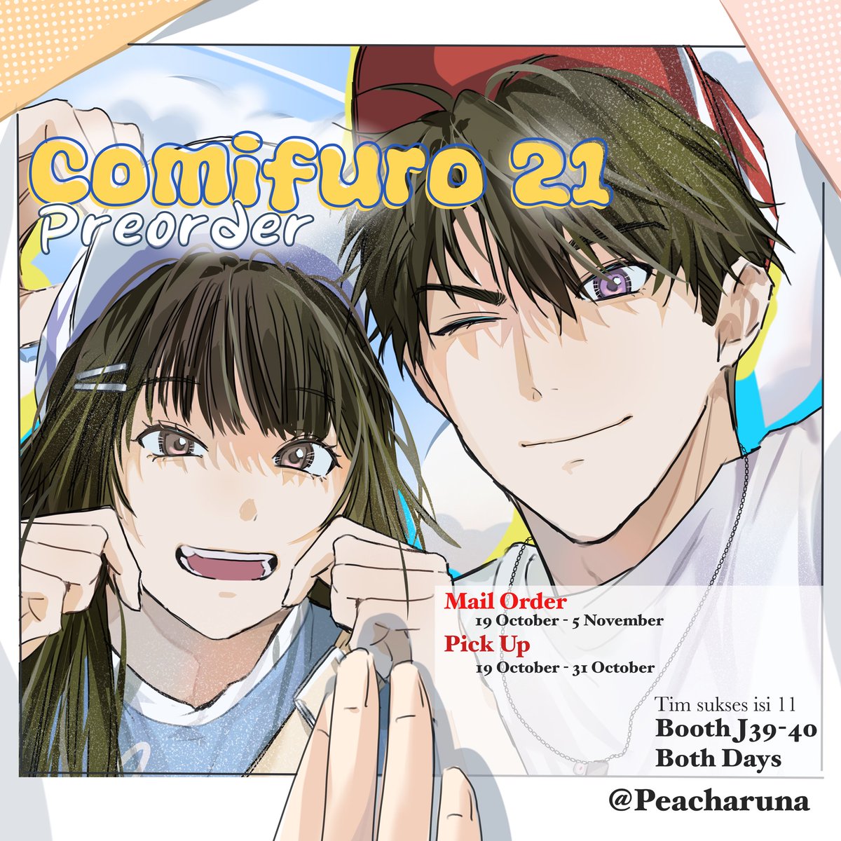 peacharuna's tweet image. 𐔌🧡+🔁 much appreciated 𐦯
#cf21 @peacharuna ’s pre-order is finally open!
✨PLAVE, LADS (Mostly 🍎)
♡ Tim Sukses isi 11 J39-40
♡ Both days.ᐟ
♡ pick up : Until 31 Oct’25
♡ mail : until 5 Nov ‘25
‼️GO DM FIRST‼️
🔗link below
(1/5)
#comifuro21catalogue #comifuro21