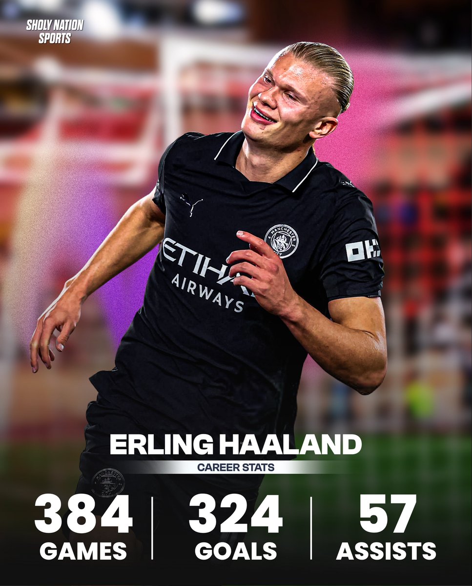 🇳🇴 Erling Haaland’s career stats are straight out of a video game! 

👕 384 games
⚽️ 324 goals
🎯 57 assists
🏆 11 trophies

🏅 European Golden Shoe
⭐️ Golden Boy
🌍 UEFA Men’s Player of the Year
🥇 Gerd Muller Trophy
⭐️ PL Player of the Season
⚽️ 2× PL Golden Boot
🇩🇪 Bundesliga