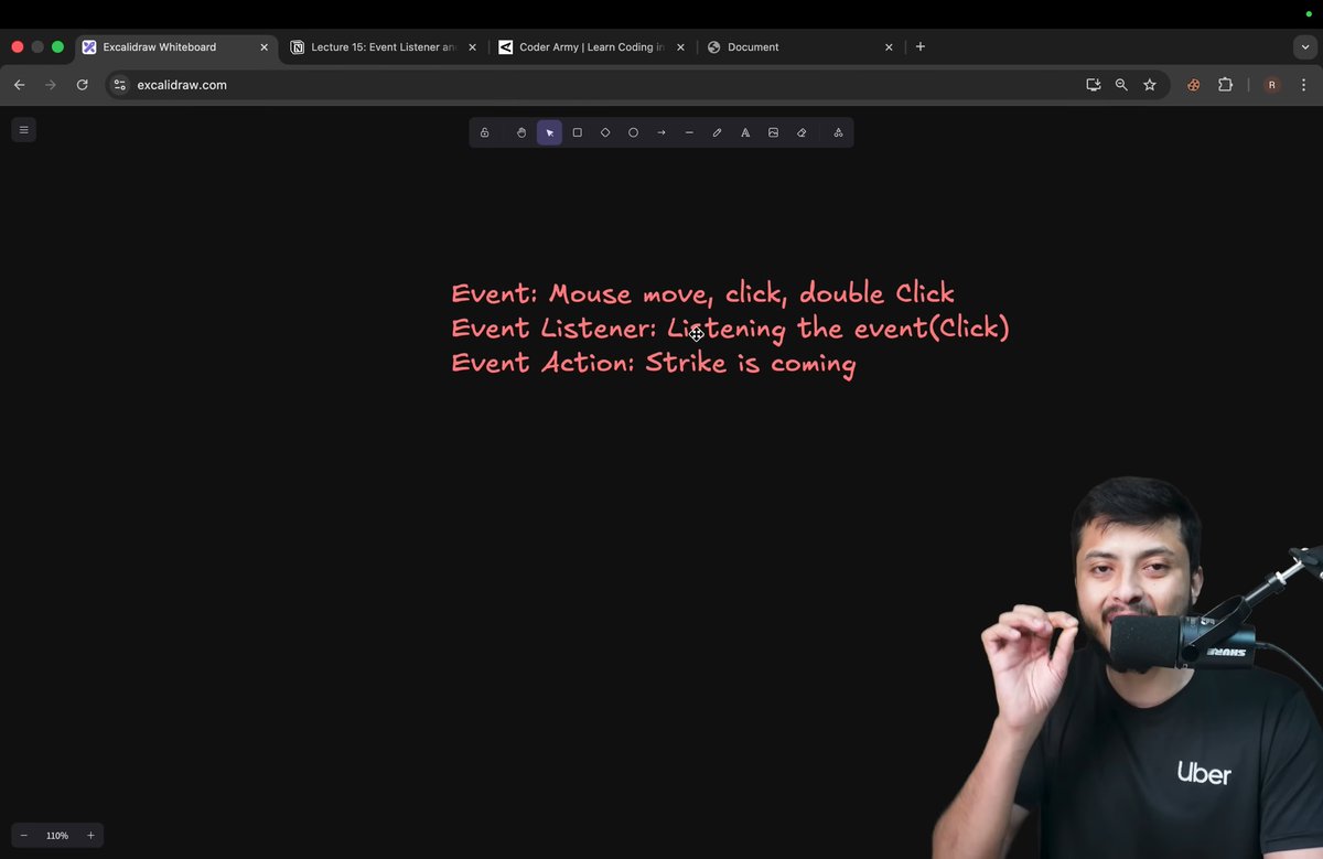 SaumyDixit7's tweet image. Dived into JS Event Handling – addEventListener, bubbling, delegation & more. 🙌
Thanks @rohit_negi9 Bhaiya! 🙏
#JavaScript #WebDev #DOM