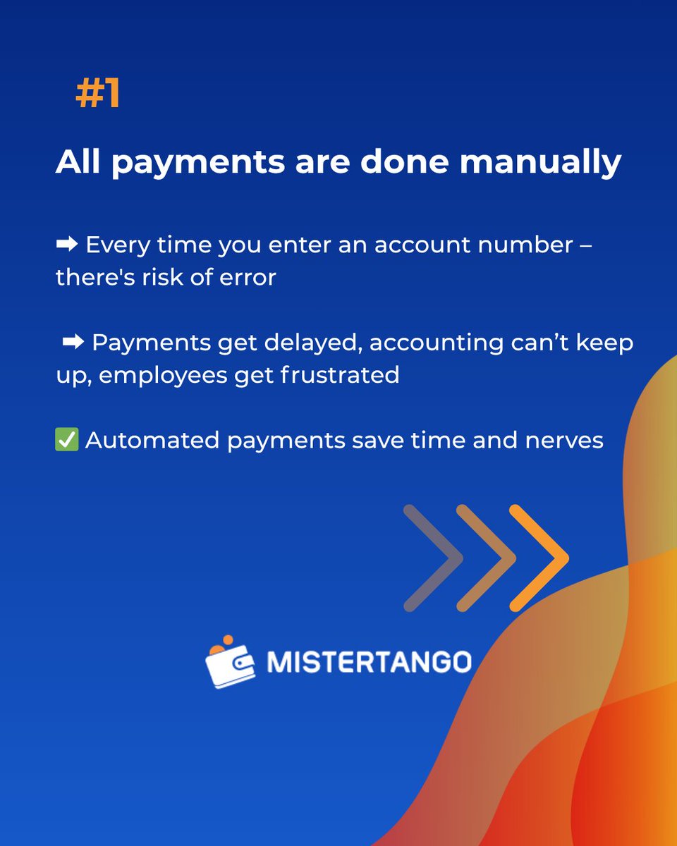 Mistertango2's tweet image. Here are the 3 most common issues we see when working with SMEs across Europe – and how to avoid them.
📲 Swipe through the carousel to check them out.
🔍 Do any of these sound familiar?
#businesspayments #fintechsolutions #paymenterrors #B2Bfintech #cashflowtips