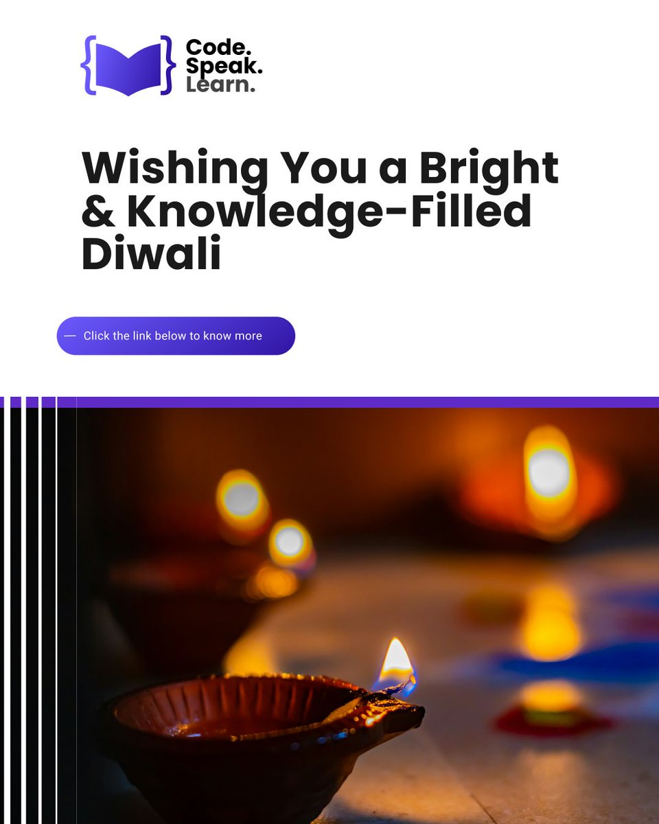 CodeSpeakLearn's tweet image. Wishing You a Bright &amp;amp; Knowledge-Filled Diwali In Advance ✨
Let’s celebrate not just the lights around us, but the light within — curiosity, growth &amp;amp; learning.
– Team Code Speak Learn
codespeaklearn.com

#HappyDiwali #FestivalOfLights #CodeSpeakLearn #LearningJourney