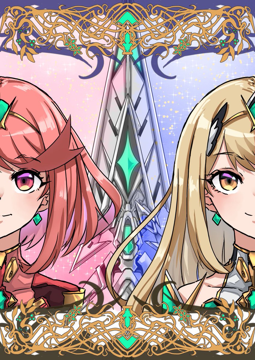 二人は一つ！　少しアニメのＯＰ風なデザインになってしまいました。(*´▽｀*)
#xenoblade2 #ゼノブレイド２