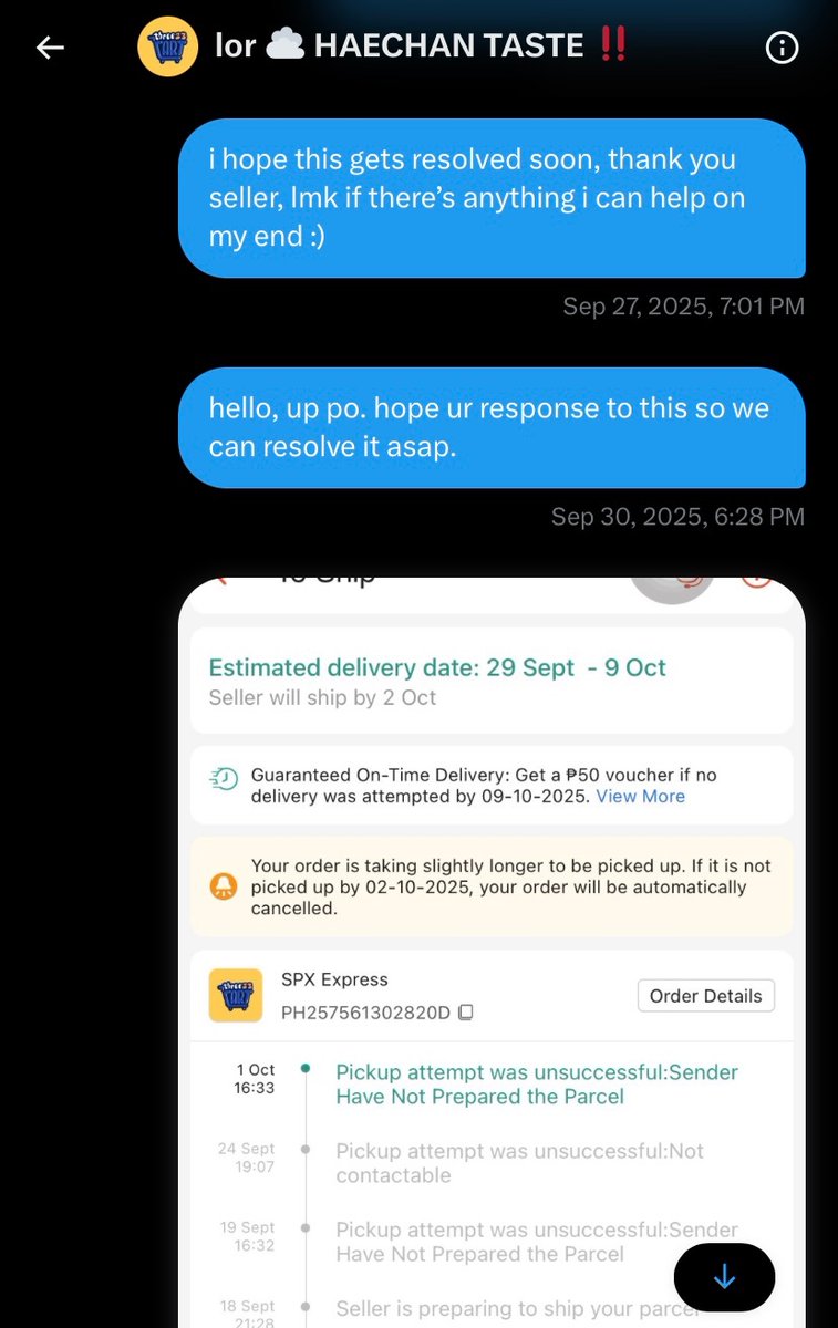 kunskourier's tweet photo. the most stressful transaction i have ever had in this app. i understand there’s delays due to them moving and the spx internal issues. but they still lack updates. i’m thinking that my parcel is not one of the “dropped” ones. @three23cart pls respond to ur dms asap. https://t.co/1MT2GU7WOZ