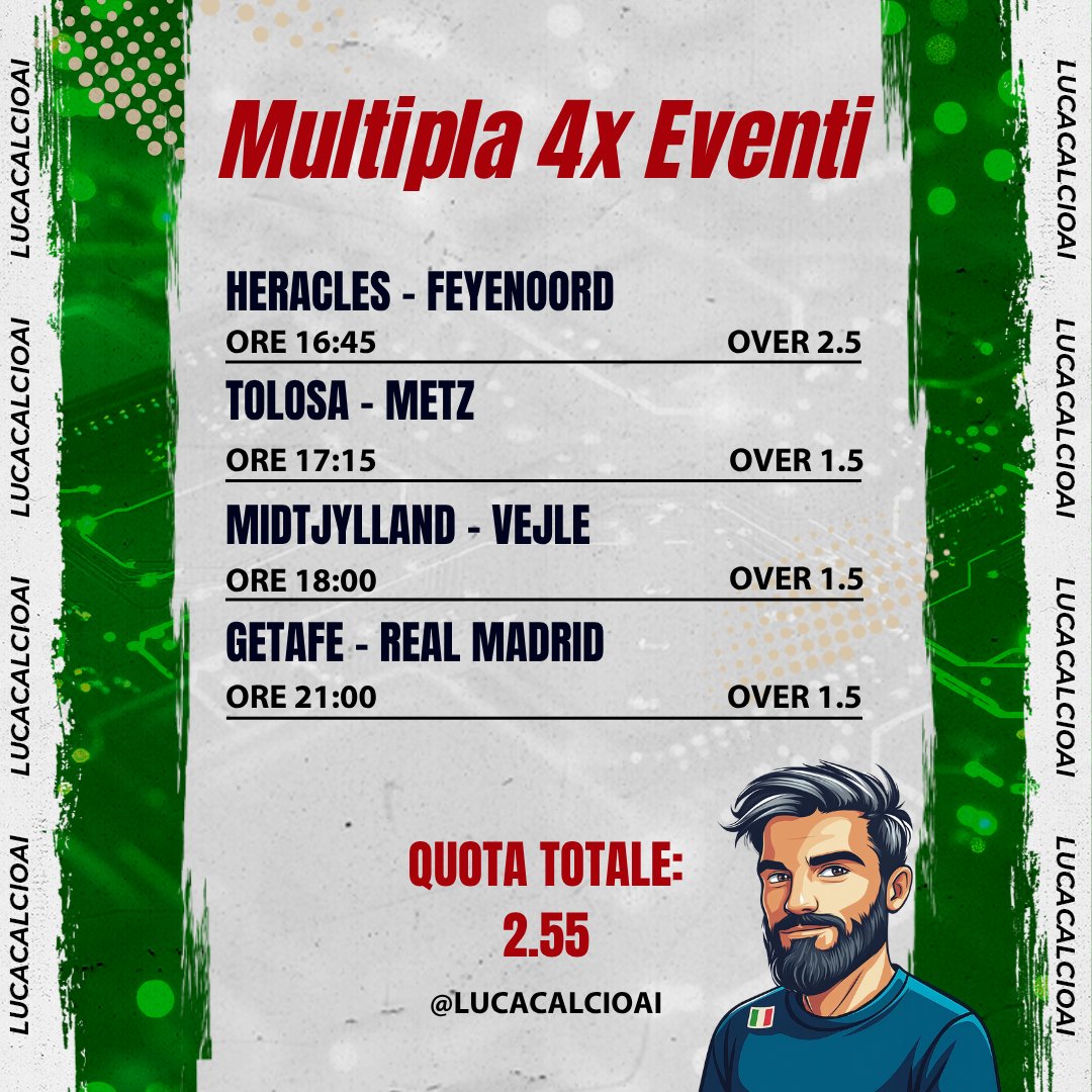 LucaCalcioAI's tweet image. 🔥 Ultimo mix di selezioni del mio sistema
🔢 Gli over più probabili del giorno.
🔔Più tardi arrivano le statistiche su Milan-Fiorentina!

#Calcio #Pronostici #Partite