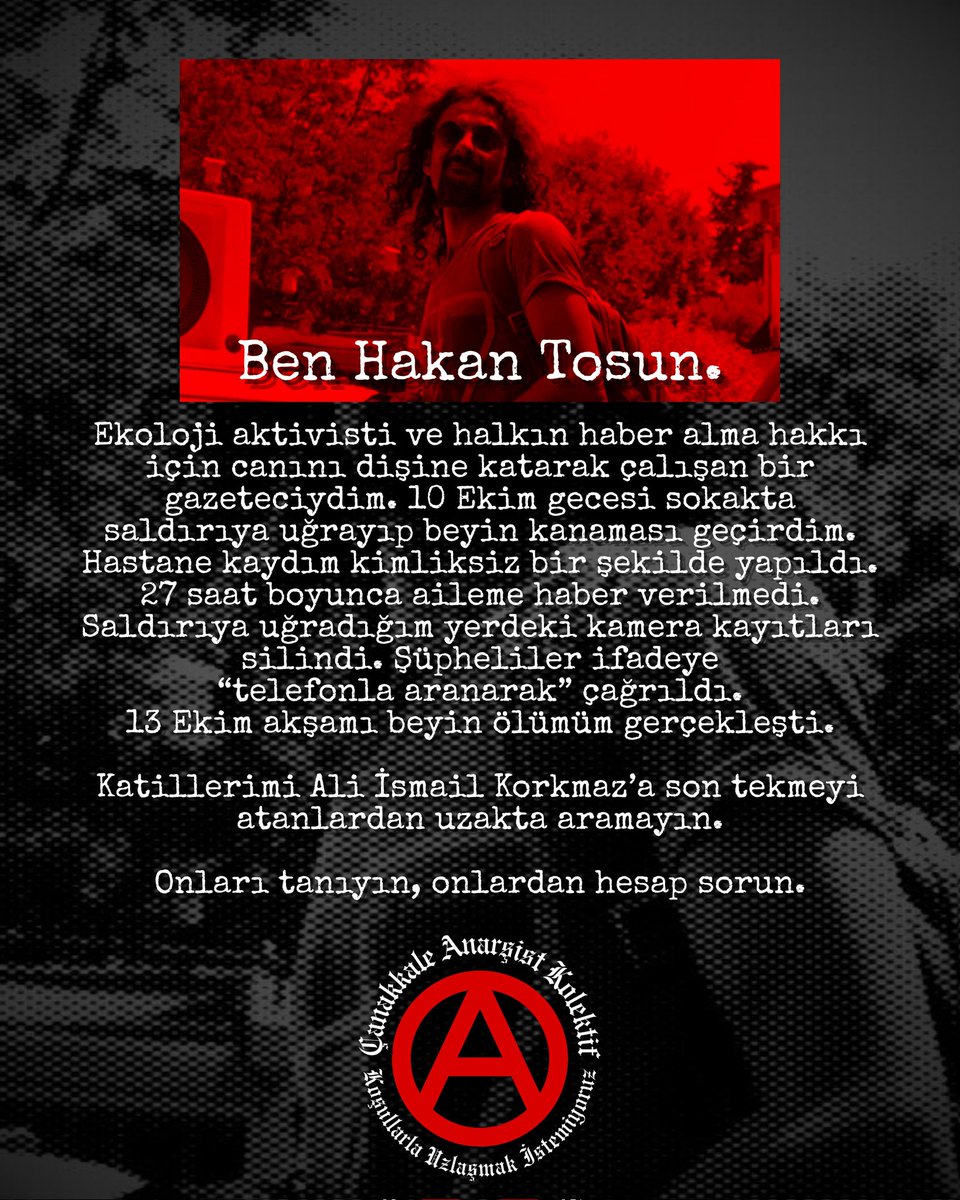 Hakan Tosun'dan mektubunuz var!

Dün akşam Çanakkale sokaklarında bulunmuşsanız elinize Hakan Tosun'dan bir mektup ulaşmış olabilir. Şehrin anarşist hayaletler kendisi katledildiği için Hakan Tosun'um mektubunu sizlere ulaştırdı.