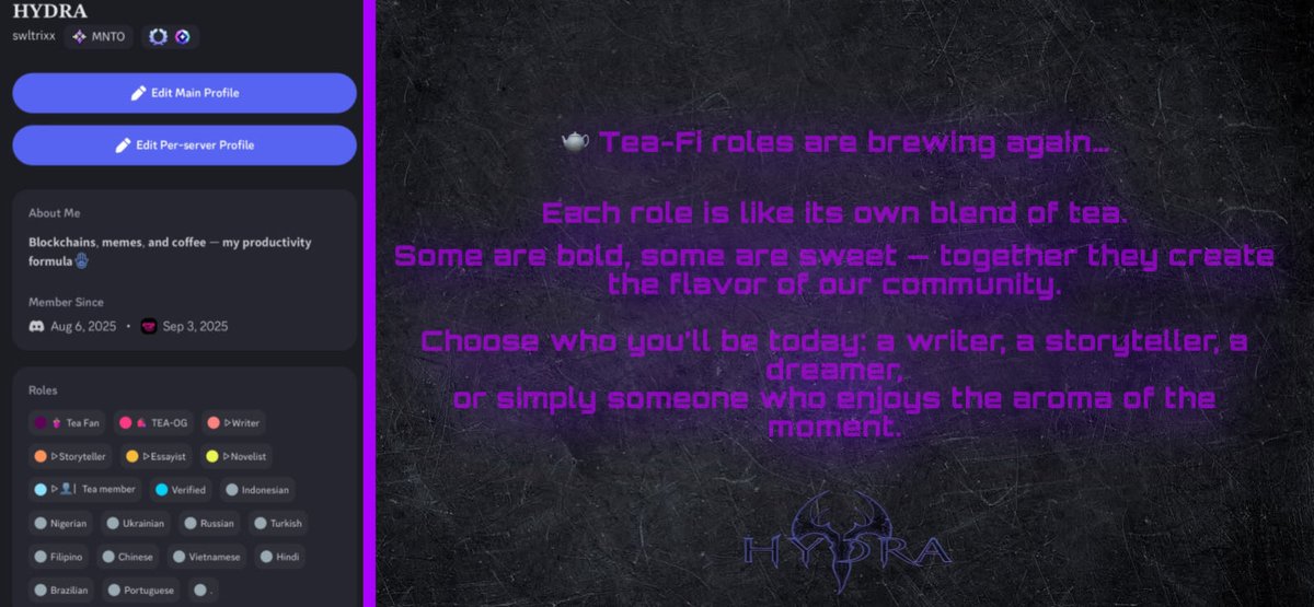 Swltrixx's tweet image. In Tea-Fi, roles aren’t just badges.
They’re pieces of your story.

#TeaFi #CommunityVibes #SipAndWritе