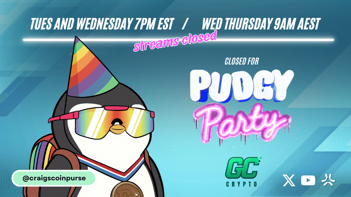 gccryptotv's tweet image. Hey legends! 
Craig will be at the Tuesday evening event hosted by @pudgypenguins x @SolanaANZ and @Labrys_io 
Due to being at the event and a mini vacation there wont be a Tuesday or Wednesday 7pm EST stream.  
BUT!
He will be back with @greenytrades this Thursday for ALL…