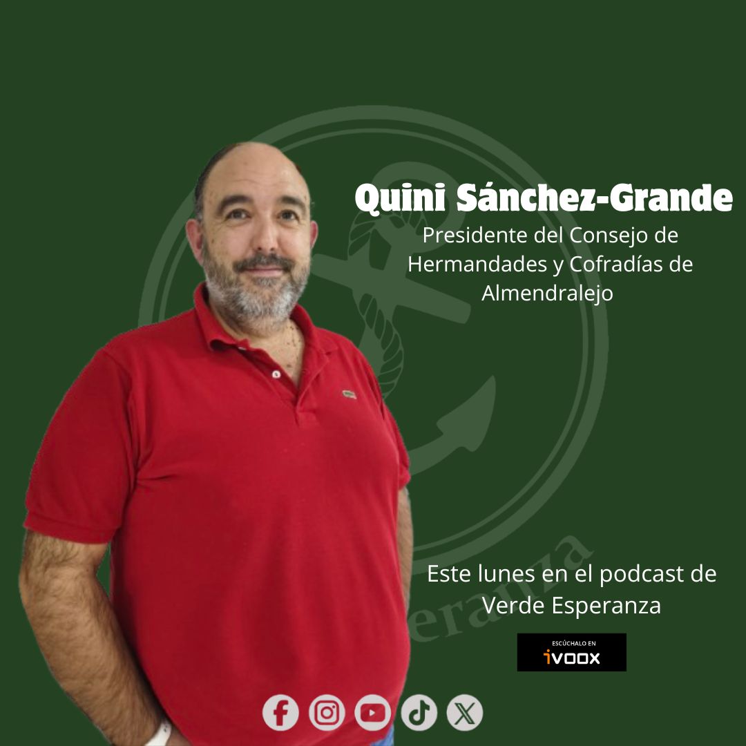 _verdeesperanza's tweet photo. 🟢⚓ ENTREVISTA 

🟪 Quini Sánchez-Grande Tovar estará mañana lunes 20 de octubre en #VerdeEsperanza

🎙️ @afmarinas entrevista al nuevo Presidente del Consejo de Hermandades de Almendralejo. 

📅 Lunes 20 octubre 
 ⏰ 20:30 h
🎧 iVoox
🎧 Facebook 
🎧 YouTube https://t.co/3Nl6FKe2WL