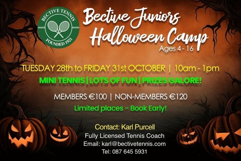 Counting down to our Junior Halloween Camp - sign up now, limited places! 

Full details below 👇

#CoachKarl #BectiveJuniors #Halloween10s #JuniorTennis