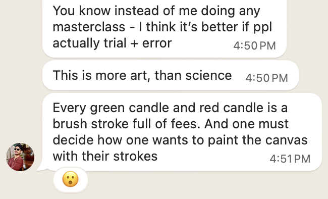 iamgaurangdesai's tweet photo. so @teneightbtc asked ser @AnanasBRB  when the LP masterclass is dropping.

anas didn't drop a schedule.

he dropped a thesis. like a poet.

bruh.

that's not an answer. 

that's a life lesson wrapped in market philosophy wrapped in art theory.

that's the @arts_dao  alpha chat difference.

most people would've said masterclass coming next month" or dropped a calendar link.

anas said here's how to think about this

and made it sound like a renaissance painter discussing portfolio construction.

the crazy part? 

it hits harder than any structured curriculum ever could.
because he's not teaching you what to do. 

he is teaching you how to think. 

he is telling you that trading isn't science - it's art. 

and 

art requires your own brush strokes, your own fees, your own canvas.

that's the kind of alpha that can't be mastered. 

it can only be understood.

respect to ser anas for being a poet in a space full of people trying to be gurus.