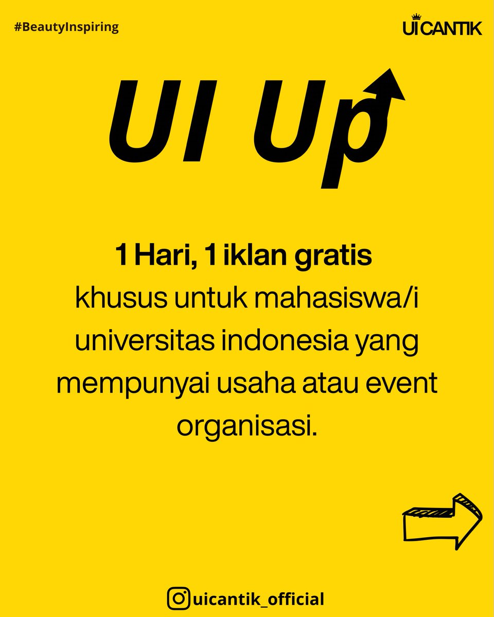 ui_event's tweet image. 📢 PROMOSI GRATIS UNTUK MAHASISWA UI
Punya bisnis atau event kampus? ✨
Yuk promosikan lewat program UI Up!

📲 Daftar sekarang lewat link di bio atau DM kami @uicantik_official 🫶

#UIUp #UICantik #BeautyInspiring #UICreator #MahasiswaUI #BisnisMahasiswa #EventKampus #UI2025