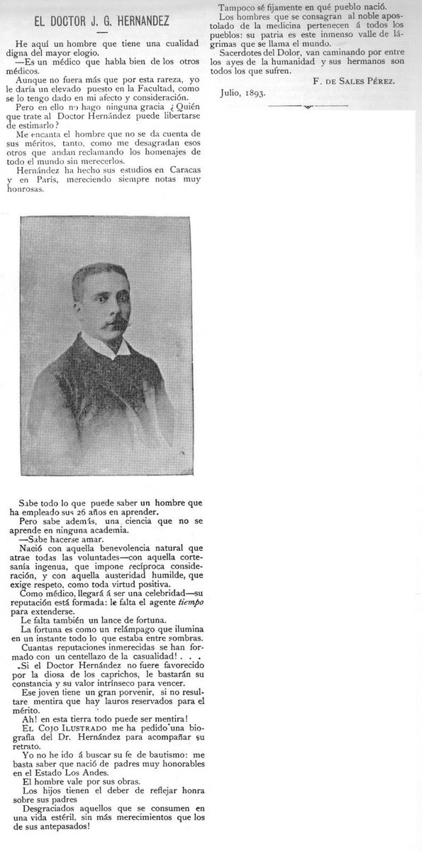 Caracas, 1893. Esta es la imagen del joven Doctor José Gregorio Hernández publicada por el “Cojo Ilustrado” en una semblanza del “médico de los pobres” escrita por F. De Sales Pérez