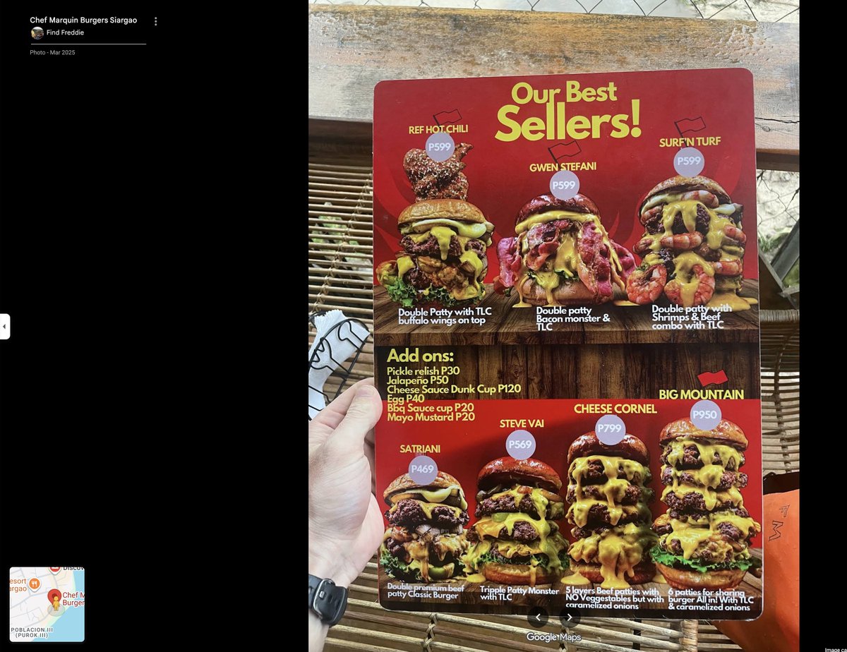 DarkMatterTruth's tweet photo. @beardmeatsfood Siargao Island Philippines full menu challenge? https://t.co/Mqmd1hHIRq