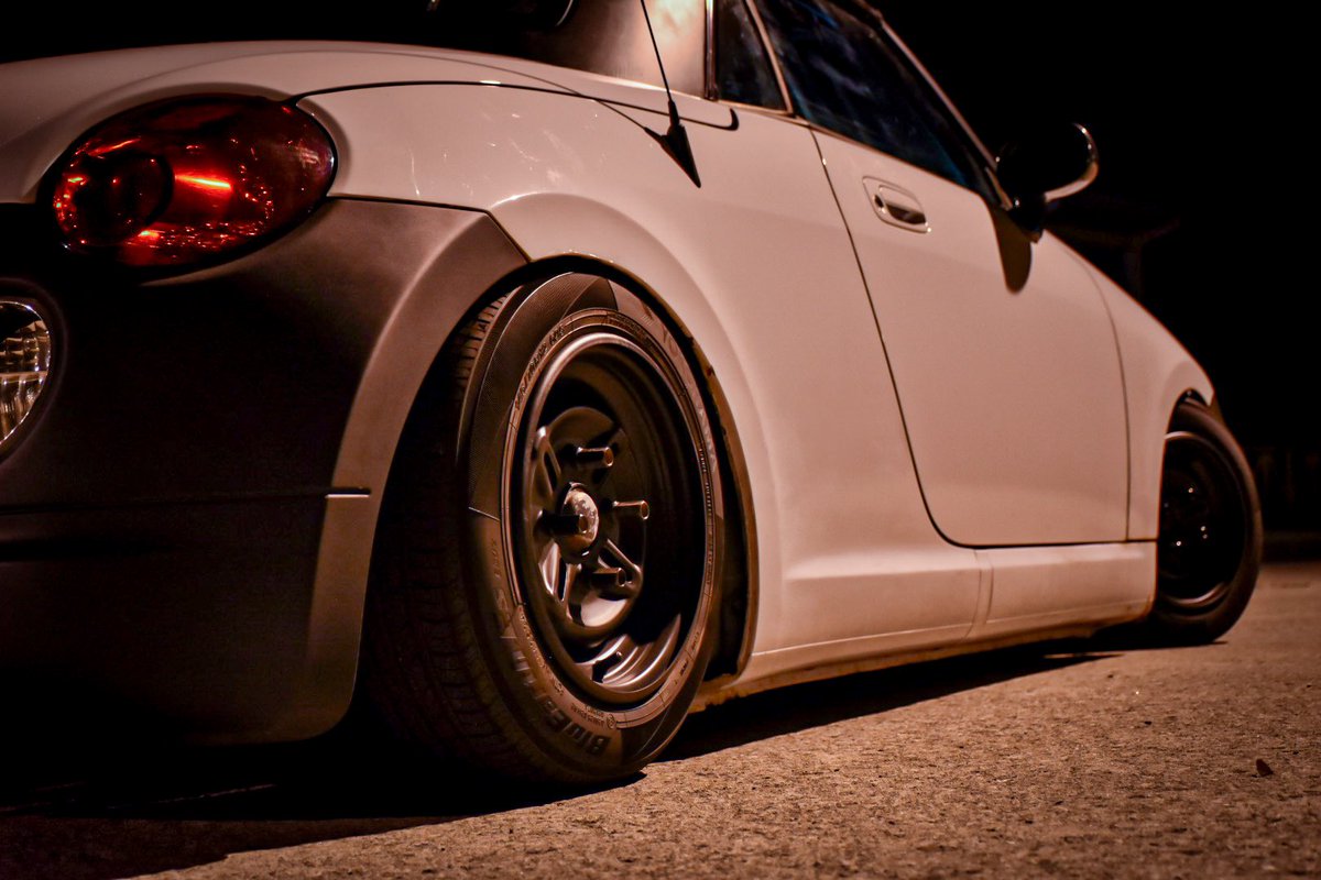 【裏COJ参加仕様】

ヤマハ ゴルフカート純正 12inch 6J +36 “pcd110”
YOKOHAMA BluEarth 145/70r12

L700S フロントナックル流用 12インチブレーキ化
L600S リアブレーキ流用 pcd110化

コペンには絶対履けない12インチを、足回り流用してぶち込みました！
