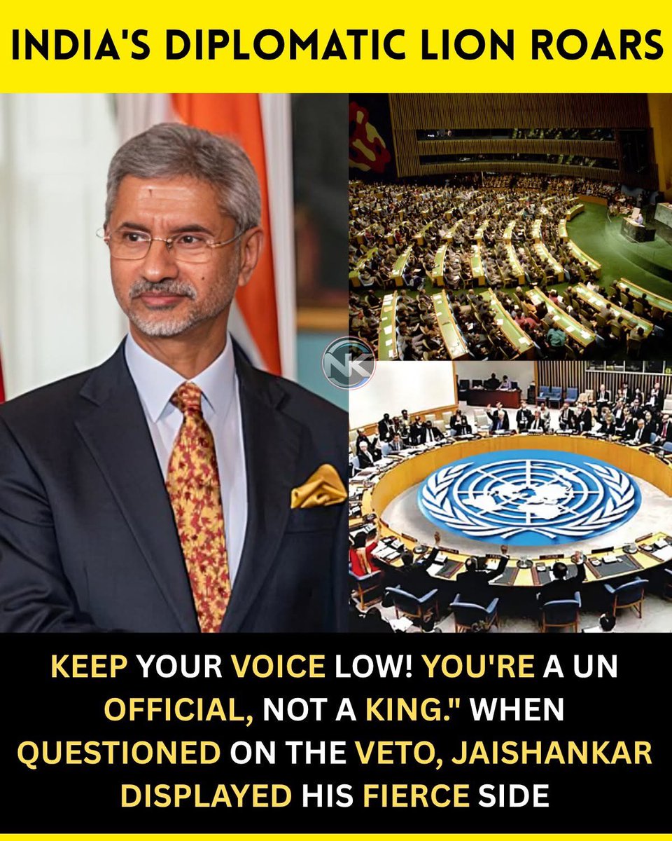 ssaratht's tweet image. During a UN session, India's veto stand was questioned, and External Affairs Minister Dr. S. Jaishankar demonstrated his fearlessness and dignified nature by delivering a respectful reply to the questioner.
He emphasized that India will be heard with respect and equality, a…