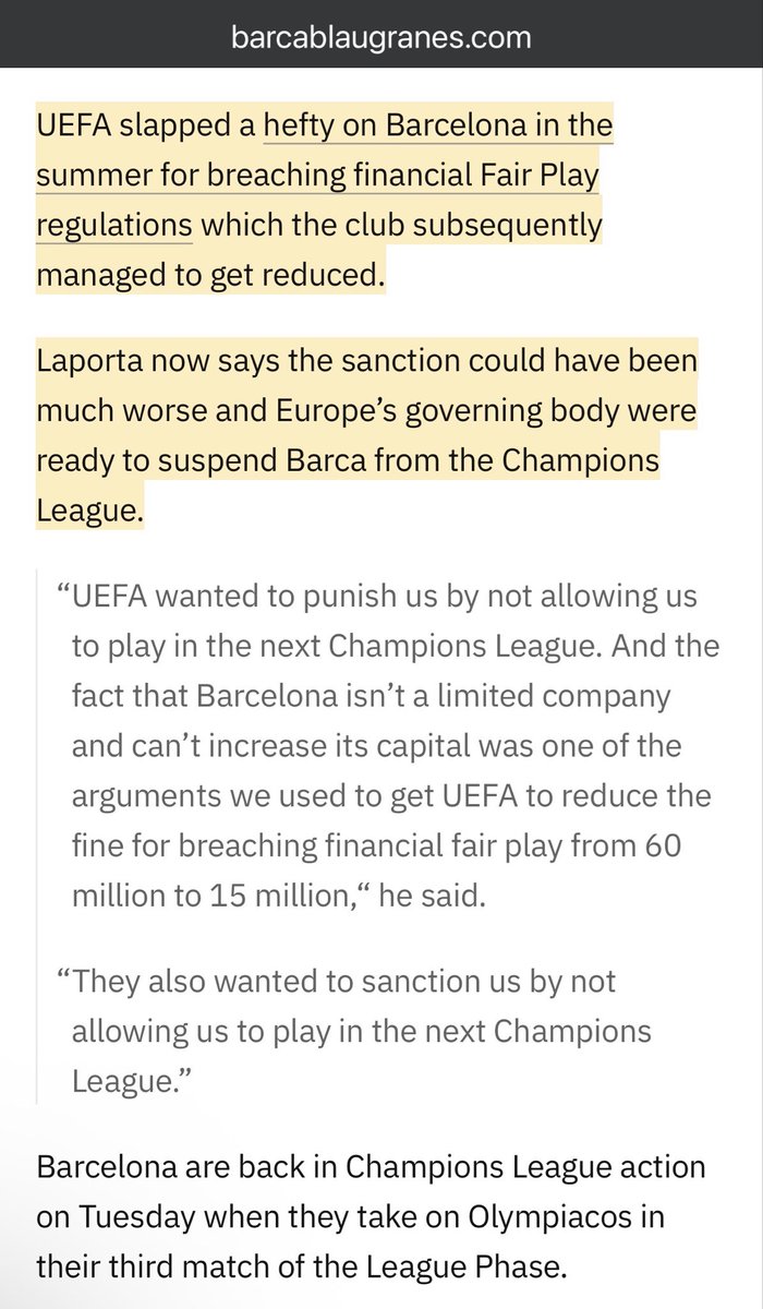 MadridSpot's tweet image. 🚨 LATEST: Laporta himself confirmed that he managed to talk UEFA out of imposing a UCL ban.
But Barca fans will still claim that “everyone is against them”.
So, within last month or so, UEFA has given Barcelona two favours:
1️⃣ According to Laporta, UEFA cancelled a sanction…