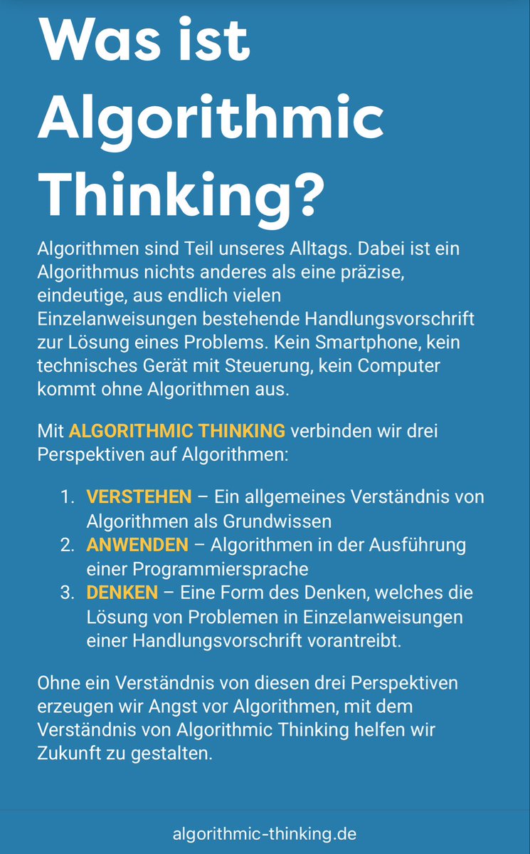 TFConsult's tweet image. #Algorithmen als Grundlage für #DigitaleBildung @algorithmthink
algorithmic-thinking.de
#algorithms #algorithmicThinking #Math #STEM