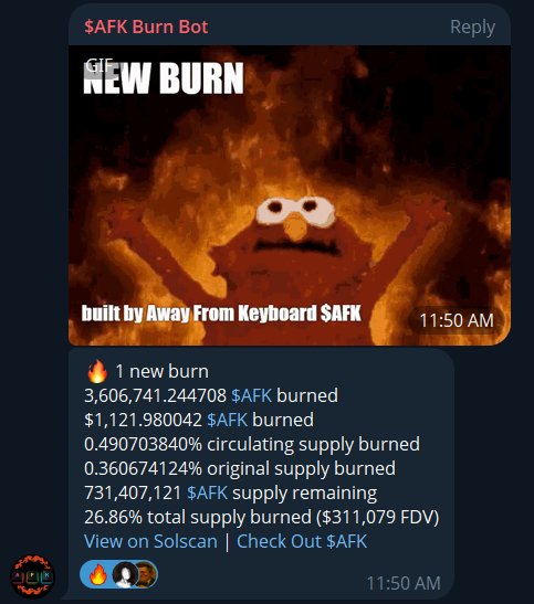 The <a href="/aeyakovenko/">toly 🇺🇸</a> effect.

$AFK consistently utilizes a range of tools - including X reply bots - to increase engagement and spread awareness of pure tax deflation. As a small, bootstrapped project, these efforts are incredibly valuable and necessary, even if some may dismiss them