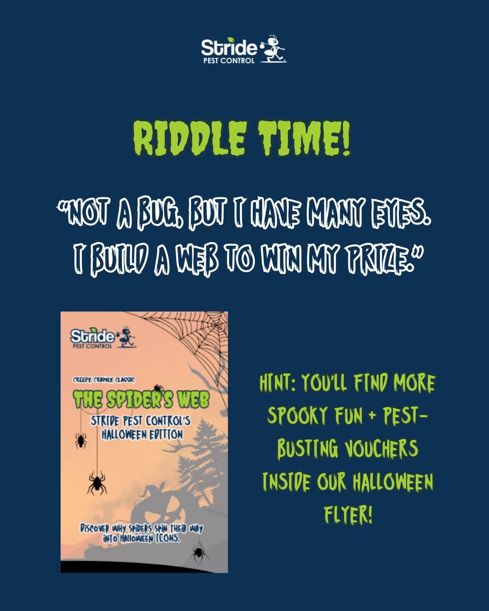 stridepest's tweet image. RIDDLE TIME! 🕷 

Not a bug, but I have many eyes… 👀 

Comment your guess below &amp;amp; check our flyer for more spooky fun + treats!

LINK IN BIO

#HalloweenRiddles #StridePestControl #SpookyFun #FamilyActivities #PestFreeTreats