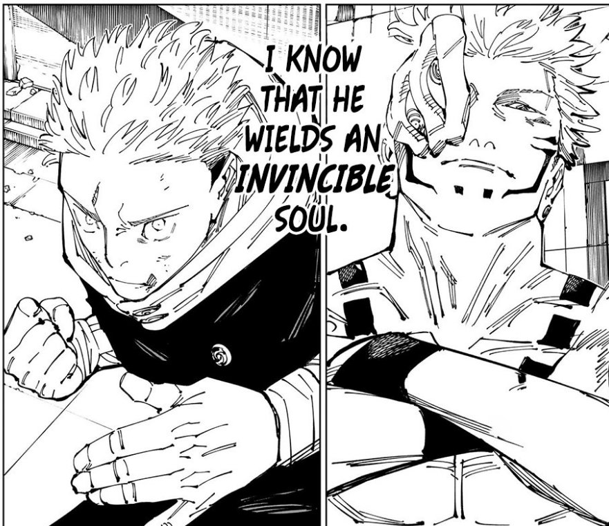 im sorry but i will always eat up a potential fight between a curse born out of human's hatred and the literal personification of humanity's unwavering spirit.. it will never be bad to me