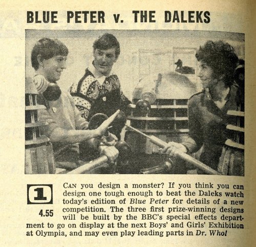 BluePeterHub's tweet image. Promotional material for the November 1967 Design a Monster Competition. This photocall was one of Peter Purves' first times on set