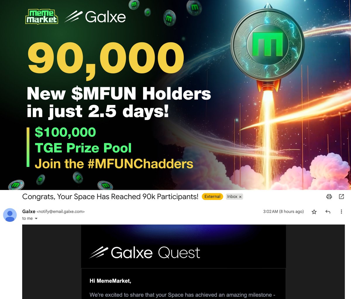 💥 90,000 new $MFUN holders aped in just 2.5 days.
Still watching from the sidelines?
⏰ You either stack now or get out-farmed by the #MFUNChadders

🐸 Degens already running it up 👇
⭐️ $MFUN Galxe Starboard: app.galxe.com/quest/mememark…
🎮 $MFUN Galxe Quests: