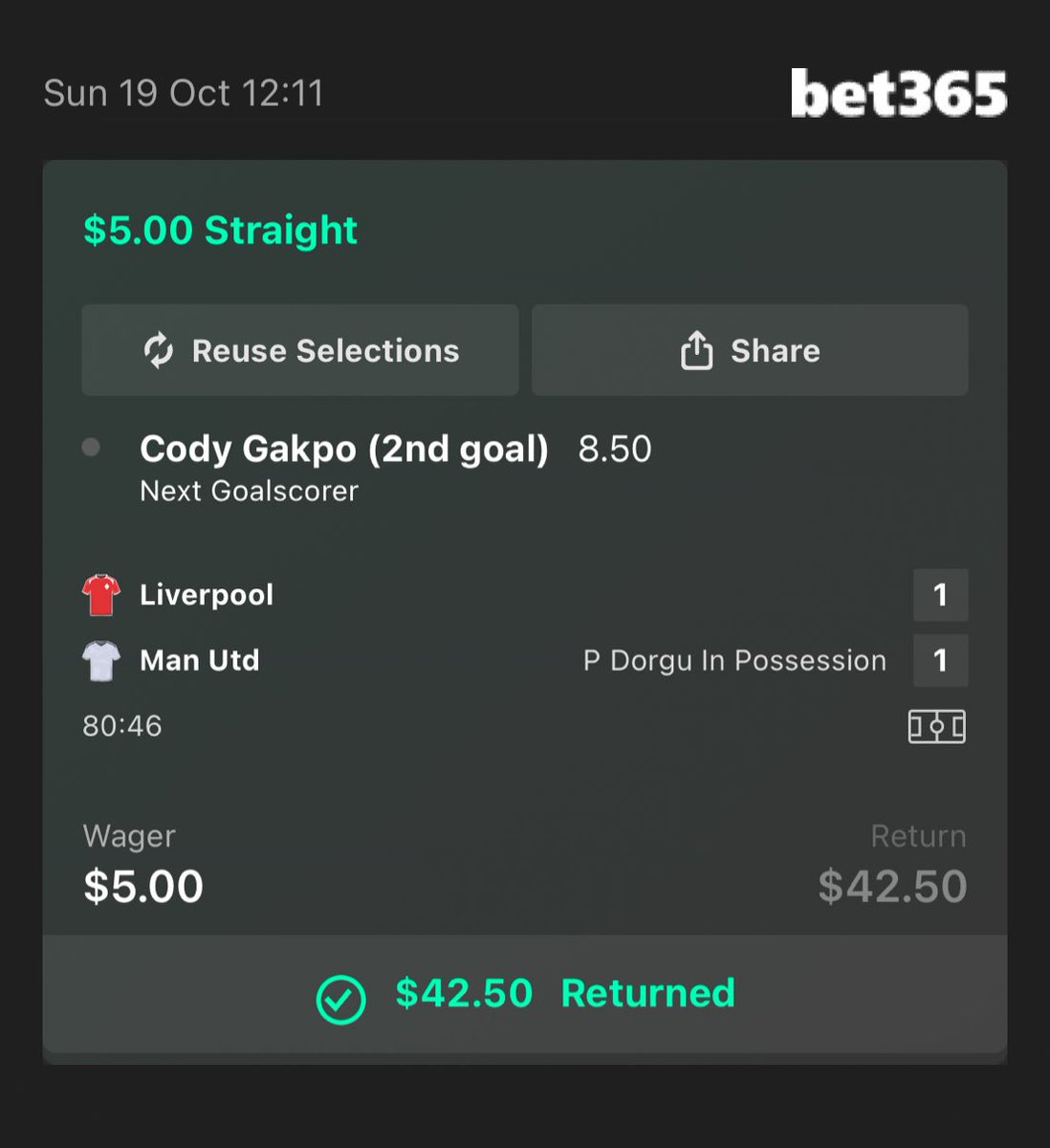 Ouimagatee's tweet image. Ez live bet gakpo 8.50 odds