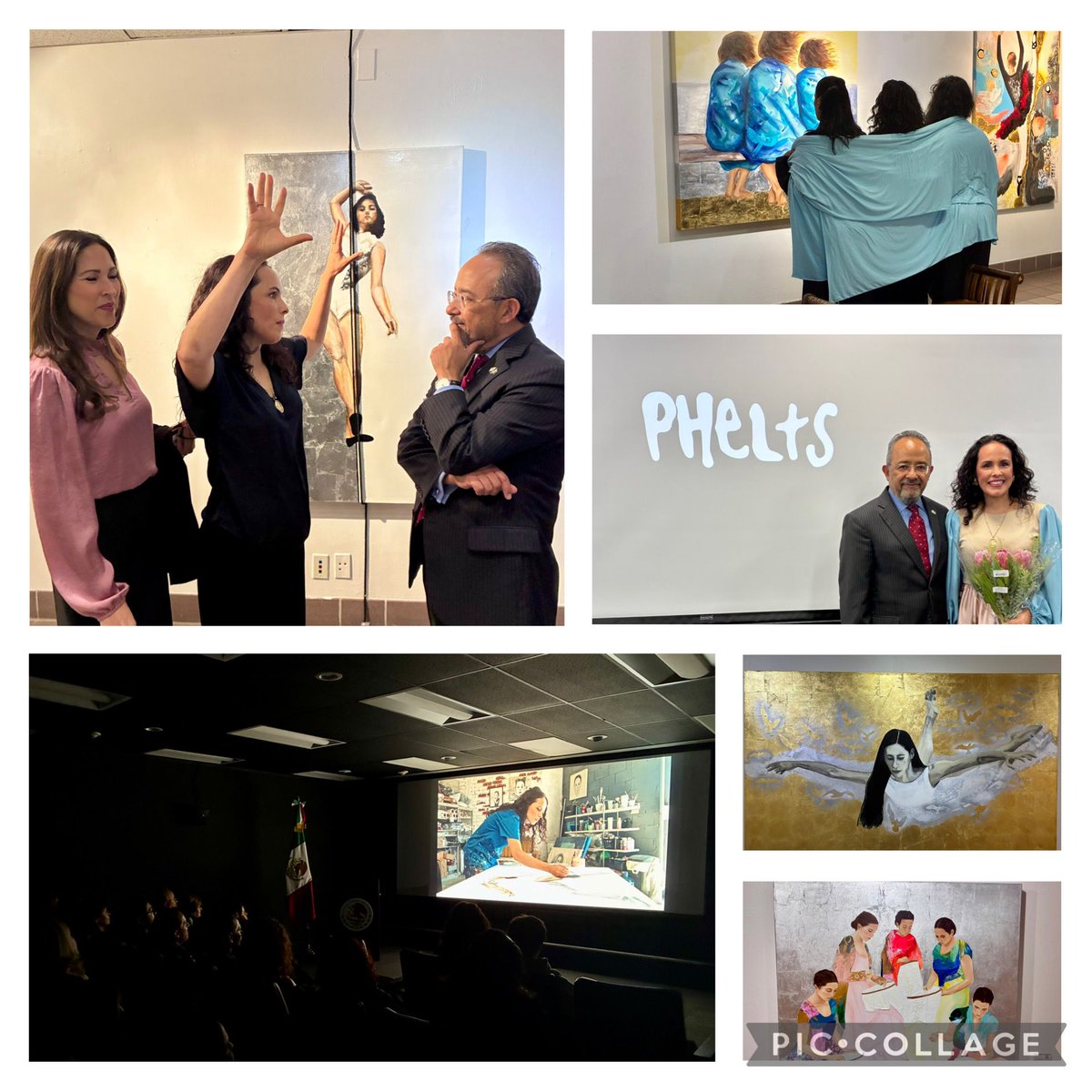carlos_glezgtez's tweet image. Espectácular inauguración de la exposición &quot;Mujeres pájaro&quot; de la talentosa artista visual, Alejandra Phelts. Su obra retrata a la mujer transfronteriza no como víctima sino empoderada. Su video-arte y danza emocionaron al público. Nos invitó a reflexionar sobre fronteras y arte.