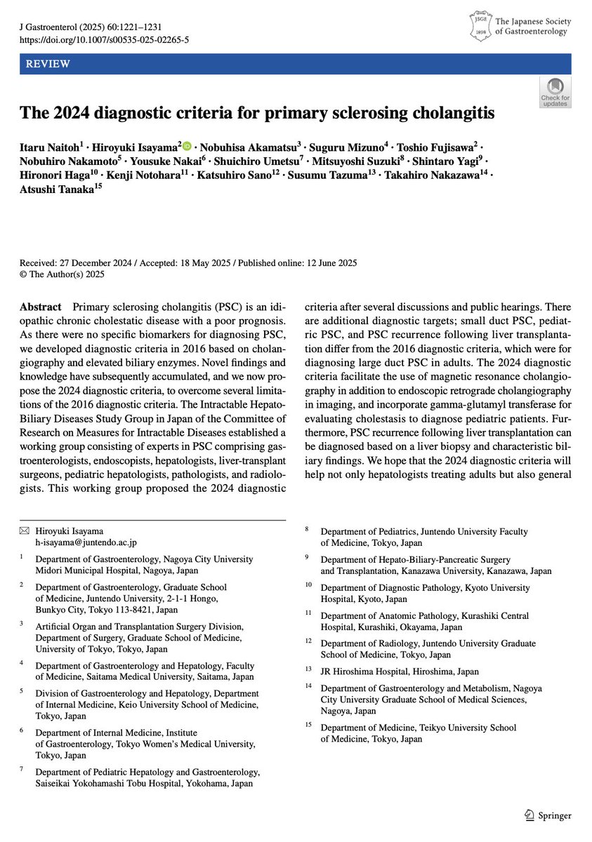 JoseAyonM's tweet photo. 📑The 2024 diagnostic criteria for primary sclerosing cholangitis.

-The past criteria were made only for Large Duct PSC.
-2024 diagnostic criteria are also designed for diagnosing small duct PSC and PSC recurrence following LTx.

https://t.co/PWvcfhZqBN https://t.co/RCErkZPjyk