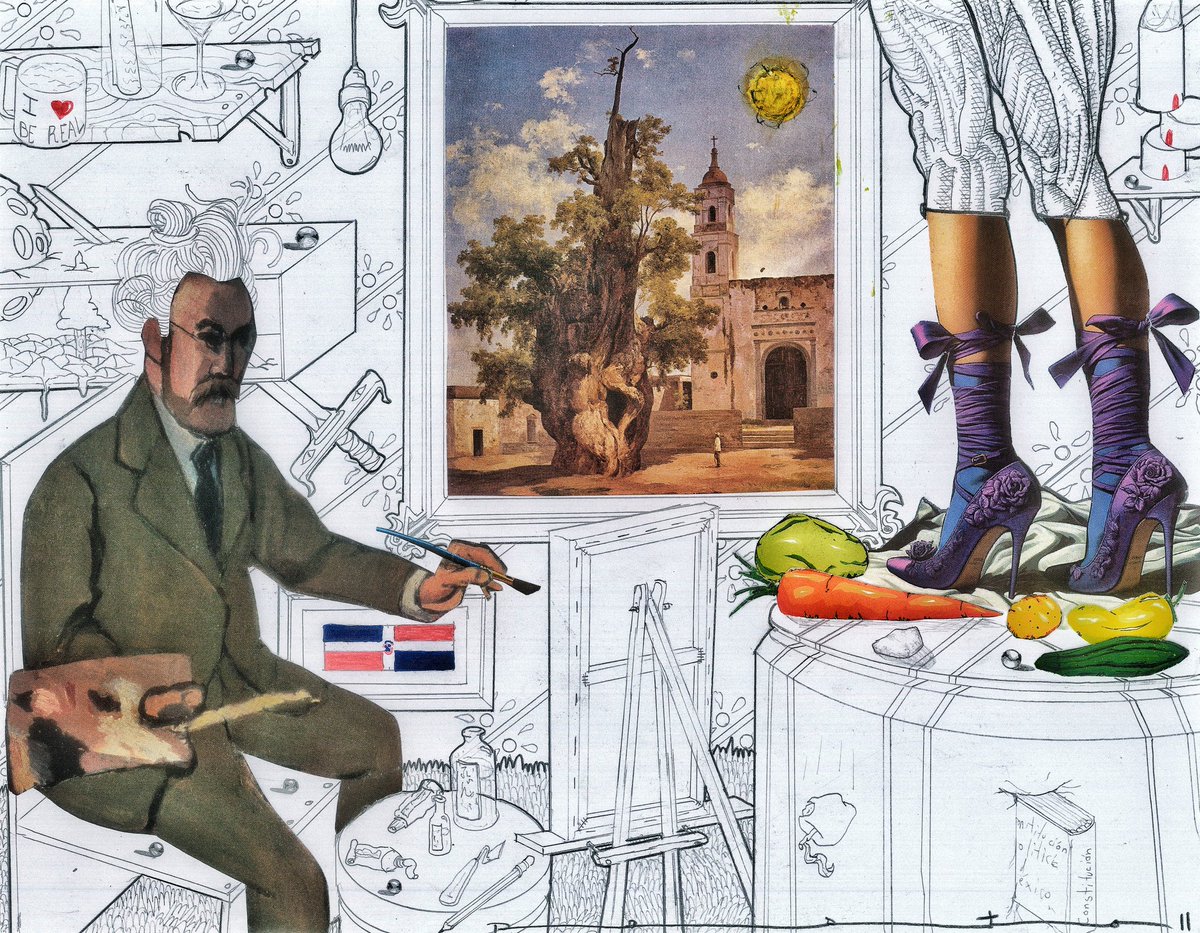 cabiares's tweet photo. Título: Pintura, creación y chicharrón
Técnica: Collage de piernas femeninas con tacones y pincel 🖌️ generados por inteligencia artificial y obra de José María Velasco, autorretrato de Matisse y verduras de Pasto 11, con dibujos a lápiz ✏️
#dibujo #arte #art #drawing #collag https://t.co/oGdNSlrUgl