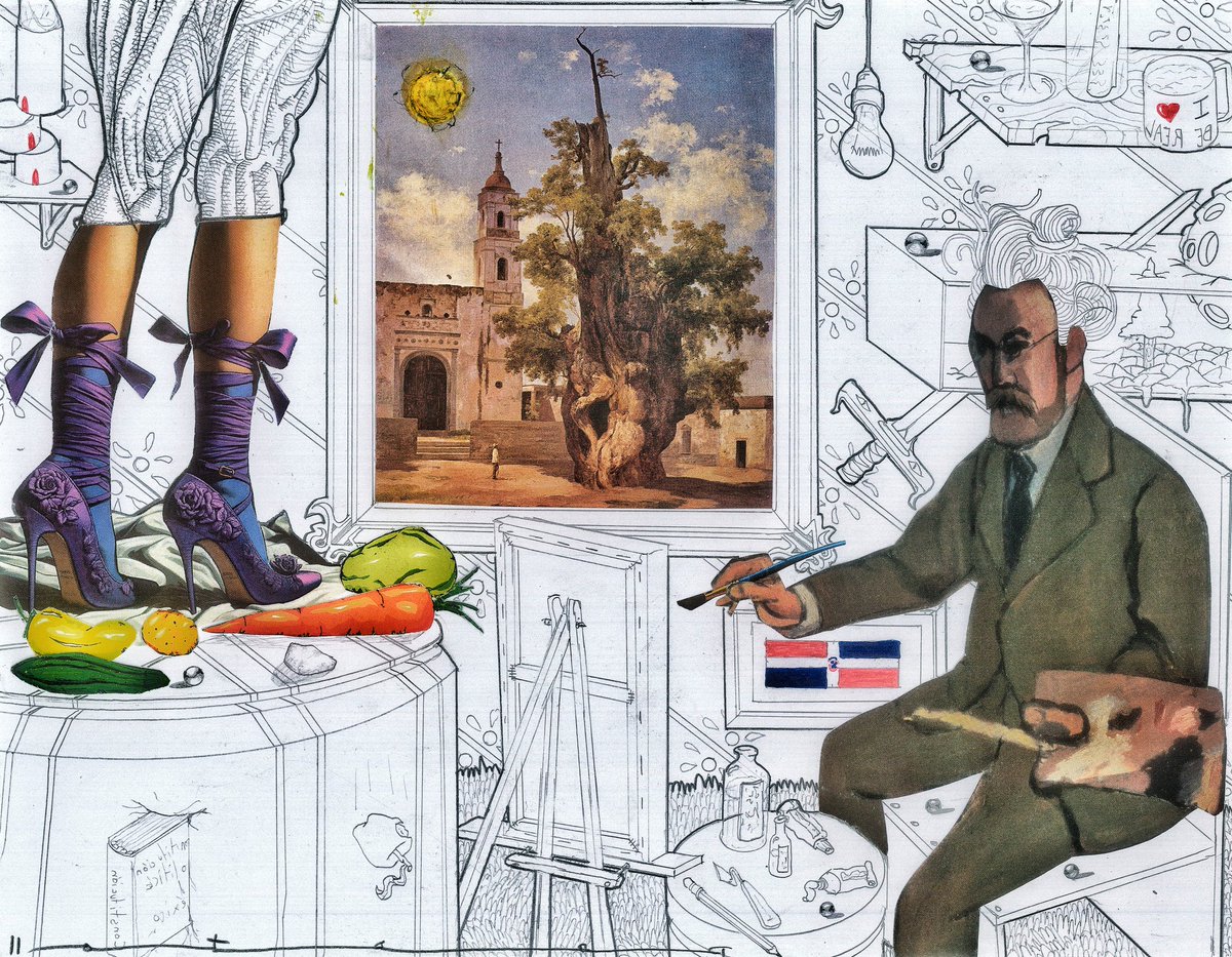 cabiares's tweet photo. Título: Pintura, creación y chicharrón
Técnica: Collage de piernas femeninas con tacones y pincel 🖌️ generados por inteligencia artificial y obra de José María Velasco, autorretrato de Matisse y verduras de Pasto 11, con dibujos a lápiz ✏️
#dibujo #arte #art #drawing #collag https://t.co/oGdNSlrUgl