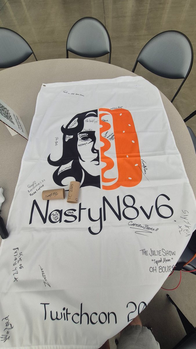LIVE NOW AT twitch.tv/nastyn8v6 . LAST DAY AT TWITCHCON testing my social anxiety by attempting to give out paper tubes to complete strangers. IF YOU HAVNT SIGNED MY 2025 twitchcon flag FIND ME I WANT YOU TO SIGN IT