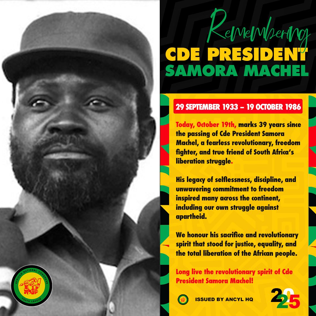 On this day, the ANCYL remembers Cde President Samora Machel, a fearless revolutionary, freedom fighter and true friend of South Africa’s liberation struggle.

#AlutaContinua
#ANCYLatWork