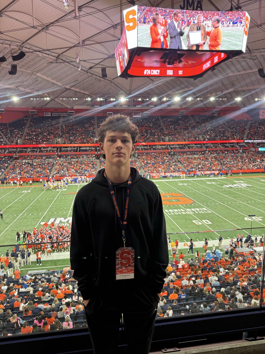 Thank you <a href="/CuseFootball/">Syracuse Football</a> for the game day experience!  Great coaches and great atmosphere!  <a href="/AlexKellyCuse/">Alex Kelly</a> <a href="/FranBrownCuse/">Fran Brown</a> <a href="/Thomas_Caporale/">Thomas Caporale</a> <a href="/On3Recruiting/">On3 Recruiting</a> <a href="/MaxPreps/">MaxPreps</a> <a href="/carljfred/">Carl Frederick</a> <a href="/TheUCReport/">Billy Tucker</a> <a href="/VaPrepsRivals/">Virginia Preps</a> <a href="/WillVapreps/">Will Vapreps Garlick</a> <a href="/QBUselect/">QBU Select</a> <a href="/QBHitList/">QBHitList.com</a> <a href="/WGroveFootball1/">Woodgrove Football</a> <a href="/barlow_coach/">Derek Barlow</a> <a href="/CoachNunz/">Nunzio Campanile</a>