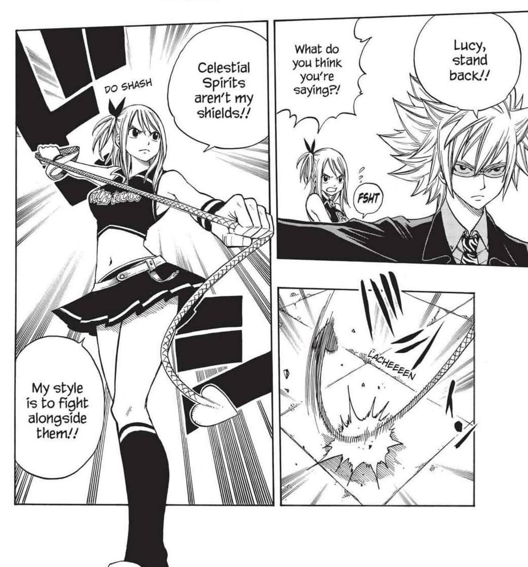 "Lucy's magic is literally calling s/o to rescue her"

No. Lucy's magic is summoning her friends so that they can fight together. Fans think fighting alone is impressive and cool in a serie that talks about bonds? Nothing symbolize the power of friendship better than Lucy's magic