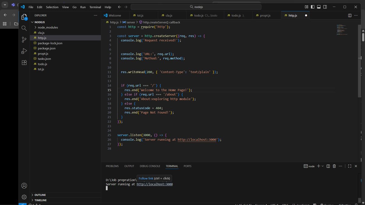 LaxmiCodes's tweet image. -Explored http module in nodejs
-Handled client request and response using params req and res
-Based on criteria redirected the URL
#100daysofcode
#buildinpublic
#webdevelopment