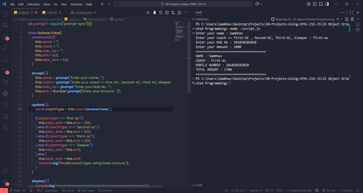Coding_Sage's tweet image. Object Oriented Programming gives feel of a programmer! 

@ali_In_bits Bhaiya Task 2 of Object Oriented Session Completed!

Thanks for giving such a valuable knowledge @sheryians_ !