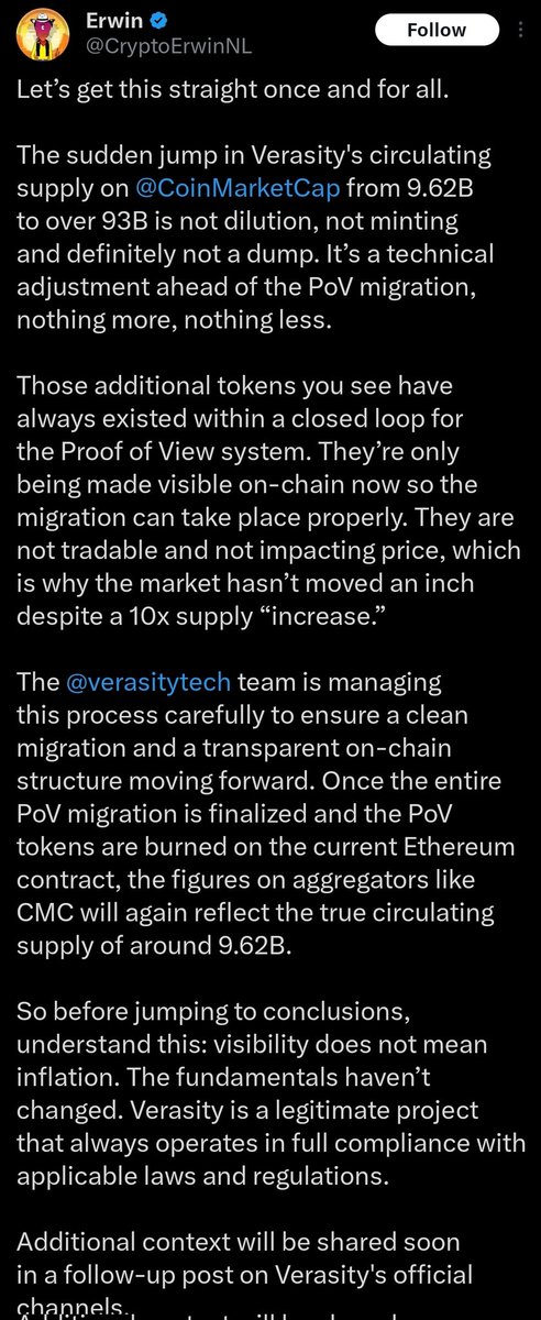 Crypto_Catnip's tweet image. Seriously @CryptoErwinNL is the worst person to be listening to regarding anything $VRA
He has been dead wrong for the past several years and is dangerously wrong with this post.
He is malicious in the way he misleads holders and represents the worst type of person in crypto.…