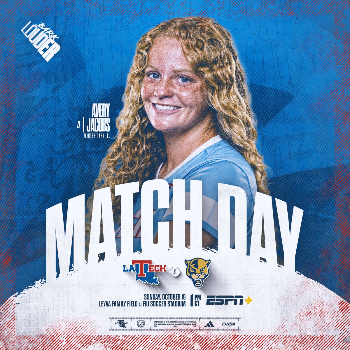 MATCH DAY‼️

📍 Miami, Fla.
🏟️ Leyva Family Field at FIU Soccer Stadium
🆚 FIU
⏰ 12 p.m. CT
📺 ESPN+
📊 LATechSports.com/stats

#BarkLouder | #EarnTheRight