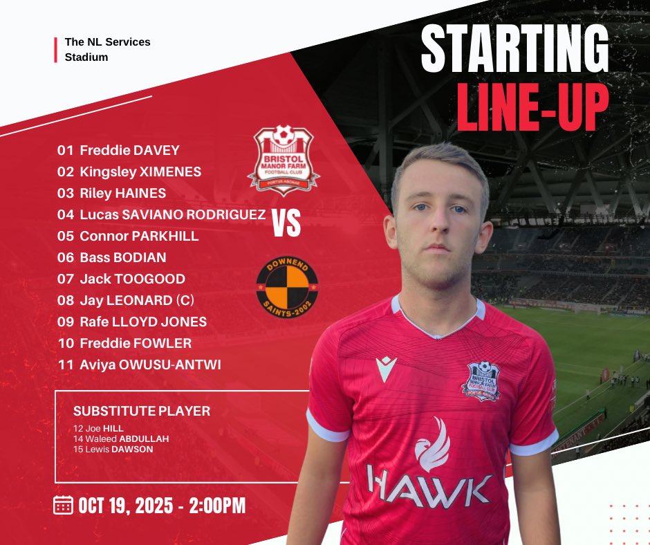 Todays starting line up against Downend on the first round of the GFA Cup 

#upthefarmu18s⚽️