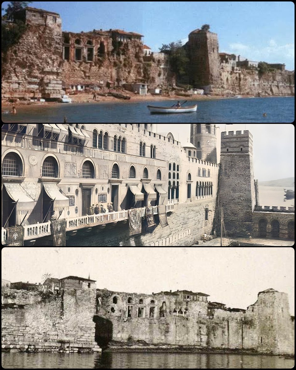 RomeInTheEast's tweet image. Top and bottom: Old photos of the Boukoleon palace of Constantinople when it was still by the sea and more intact than it is today!
Middle: A reconstruction by Antoine Herbert in the middle.
This was once a grand residence of Roman Emperors in the Queen of Cities.