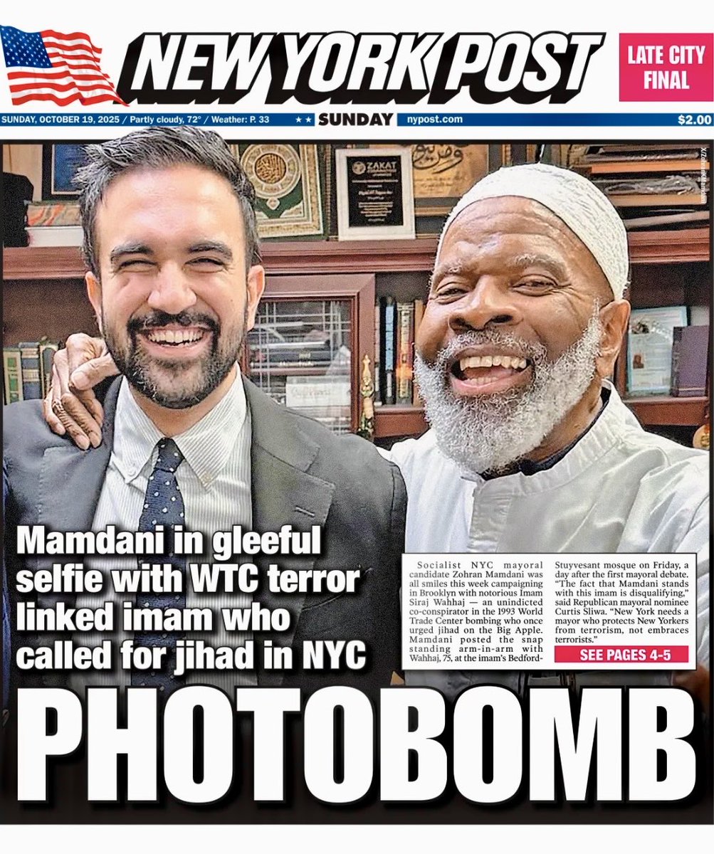 Unforgivable!
Mamdani’s campaigning for mayor with an unindicted co-conspirator of the murderous 1993 bombing of the World Trade Center…a trial run of the 9/11 slaughter of 2,753 New Yorkers. This is a shocking insult to their memory and thousands of survivors of that horror.