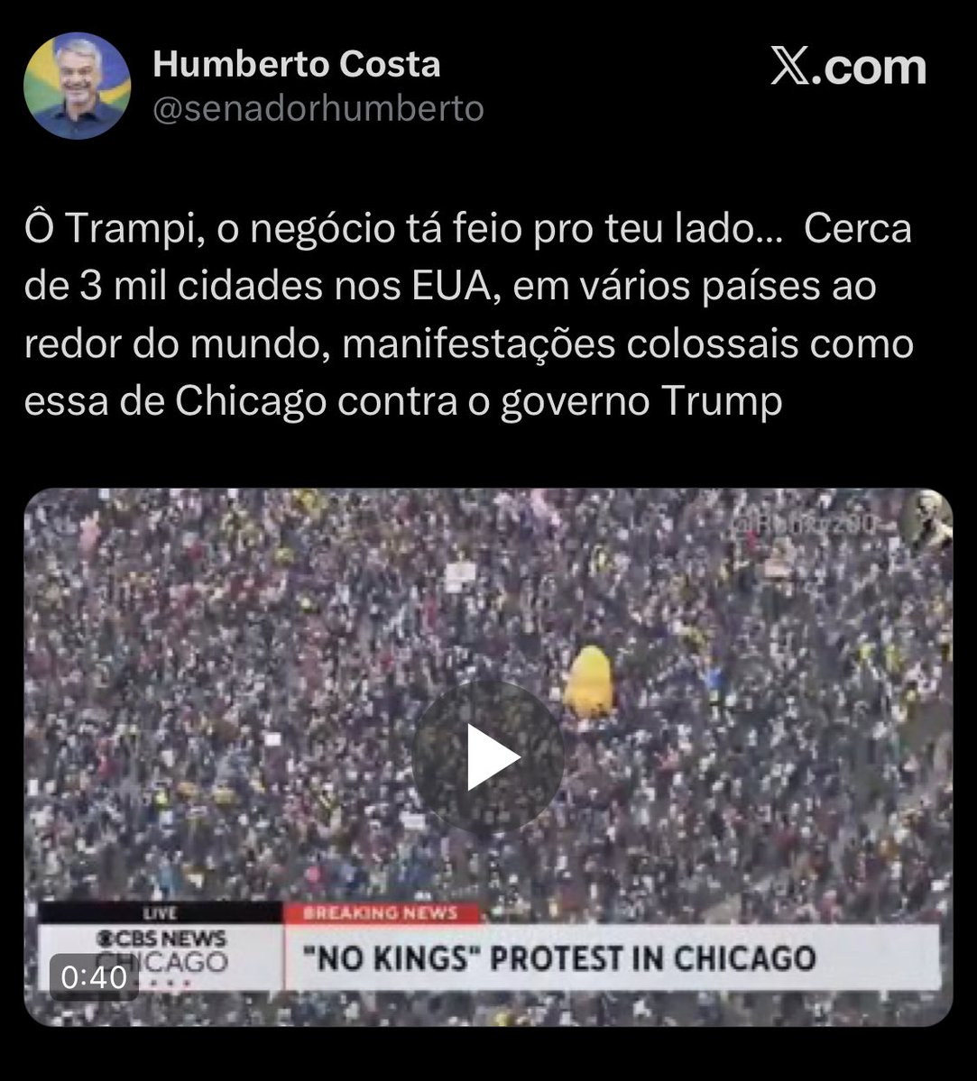 O vídeo que o Humberto Costa compartilhou é de 2017, mas, comunista nenhum tem compromisso com a verdade, então não me surpreende.