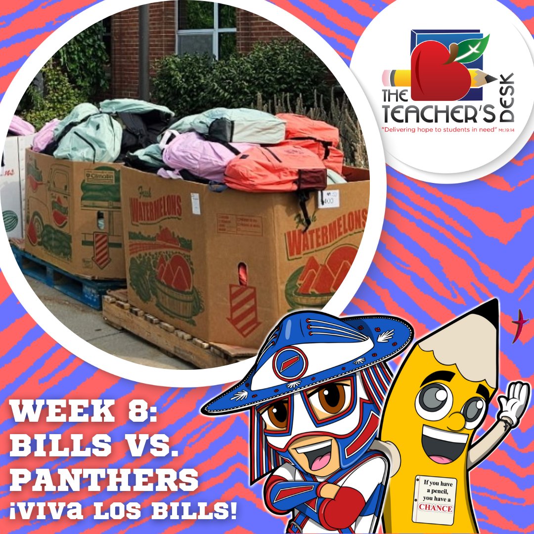 The Bills are on the road taking on the Carolina Panthers, and we’re cheering for a big win! At The Teacher’s Desk, we’re also working toward a win—making sure students in need receive PanchoPacks filled with school supplies. Learn more or donate at theteachersdesk.org/panchopacks.